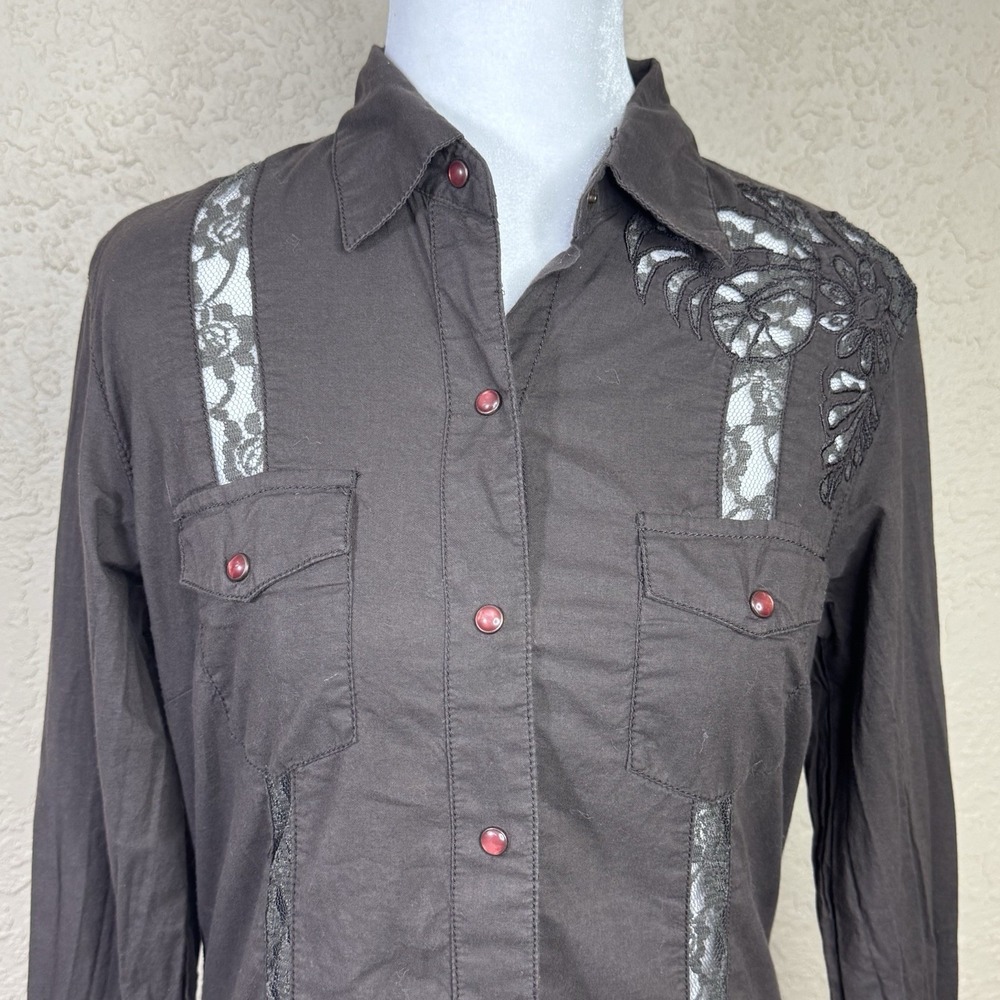 Cruel Western Shirt‎ Women's Pearl Snap Chocolate Brown Size Small Rodeo Country